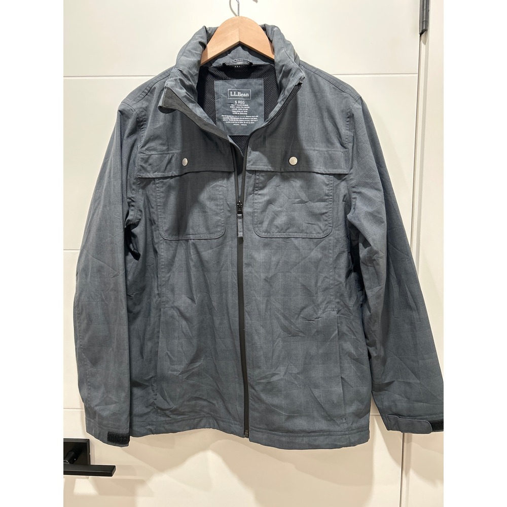 LL Bean Mens Weather-Resistant Full Zip Jacket Stowaway Hood Grey 293815 Small